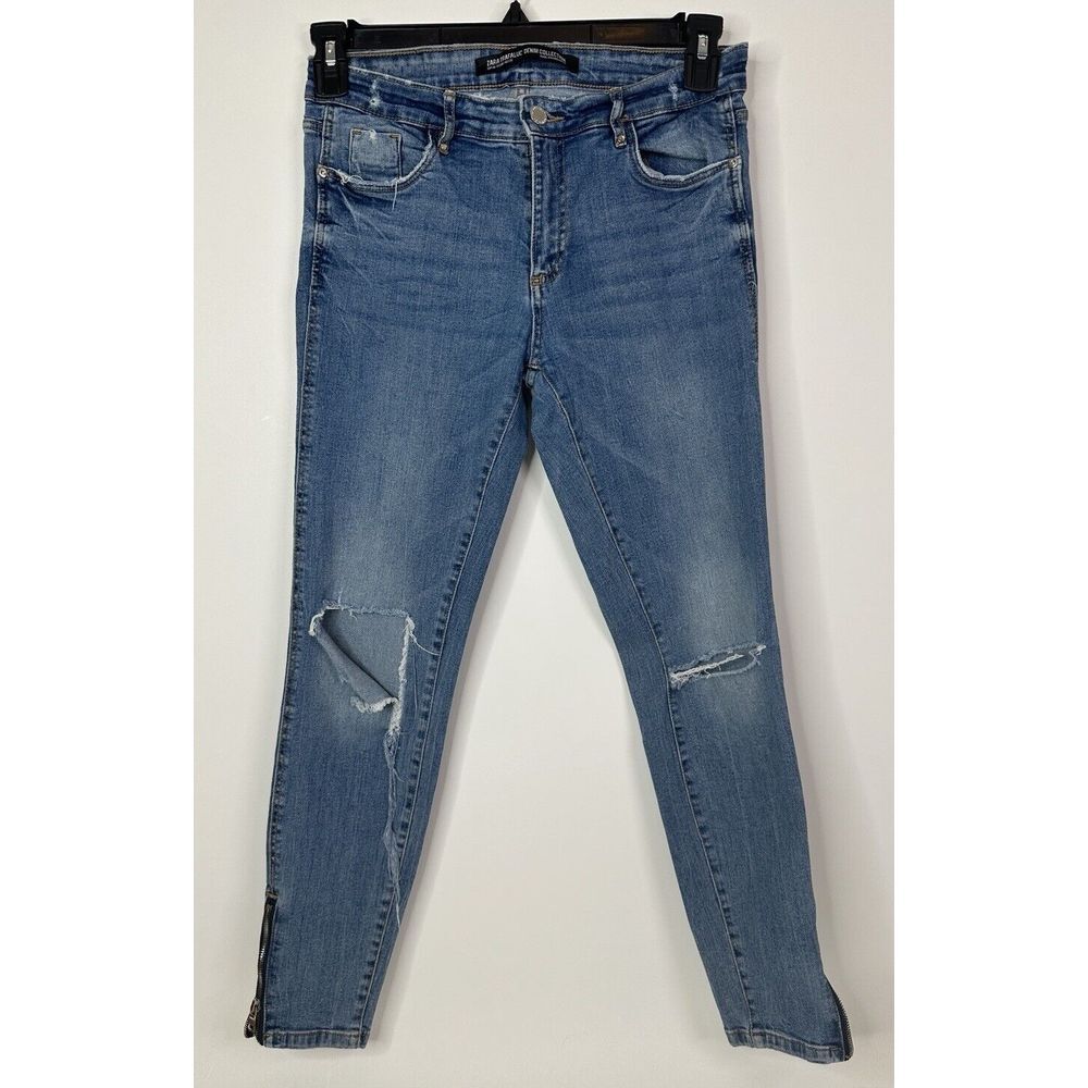 Zara Jeans Women's 8 Trafaluc Denim Collection Skinny Stretch Distressed Blue